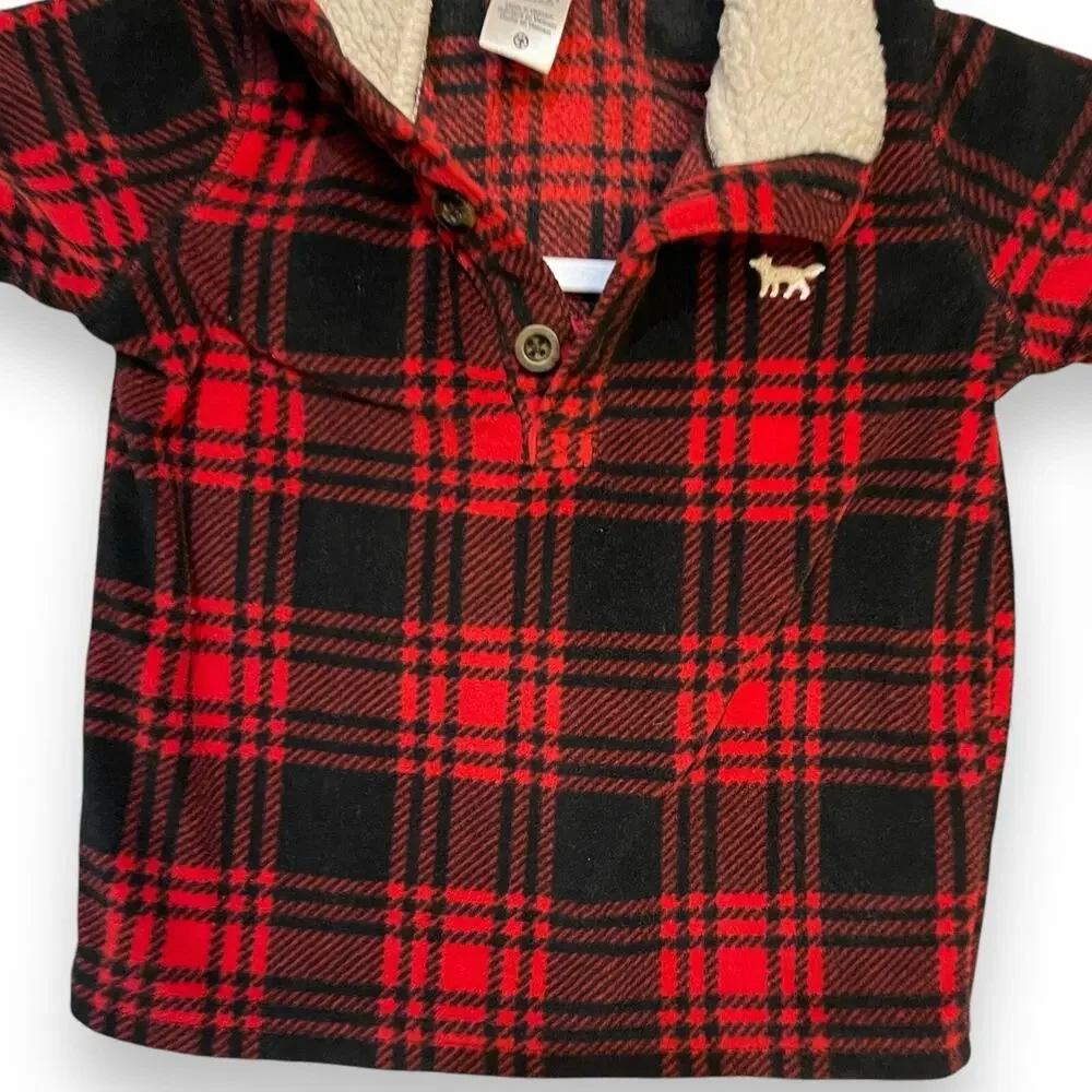 Carter's Henley Fleece Sweater Baby Boy 18 Month Plaid Academia Winter Holiday